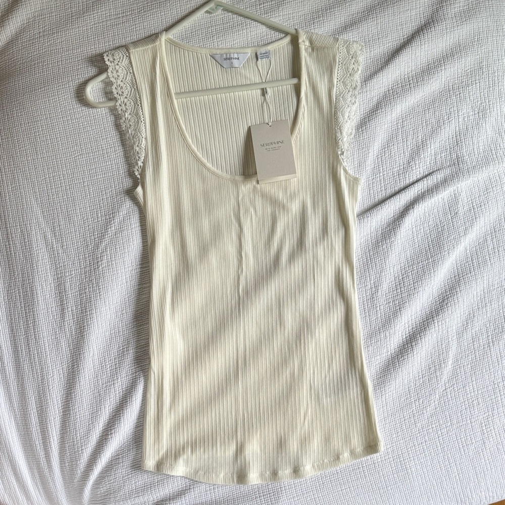 Seraphine Ribbed Lace-Trim maternity Tank Top - Ivory Cream NWT